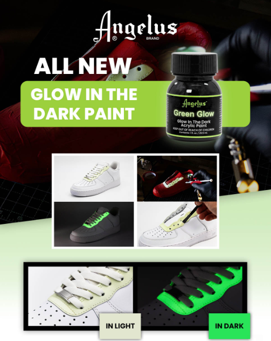 Green Glow” Glow In The Dark Paint - ANGELUS PAINTS, ****, LEATHER ACRYLIC PAINTS Angelus Leather Paint, Leather Restoration, Leather Cleaners